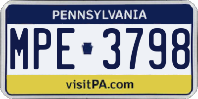 PA license plate MPE3798