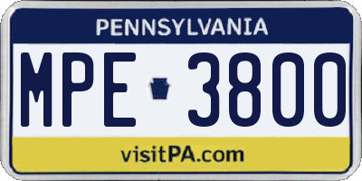 PA license plate MPE3800