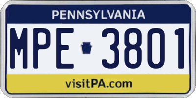 PA license plate MPE3801