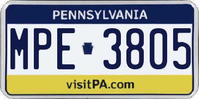 PA license plate MPE3805