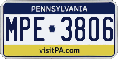 PA license plate MPE3806