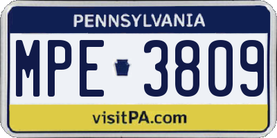 PA license plate MPE3809