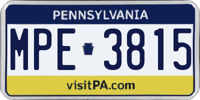 PA license plate MPE3815