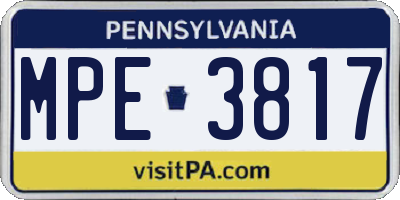 PA license plate MPE3817
