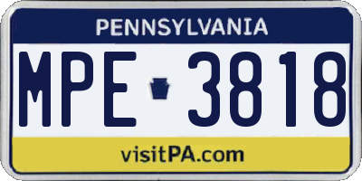 PA license plate MPE3818