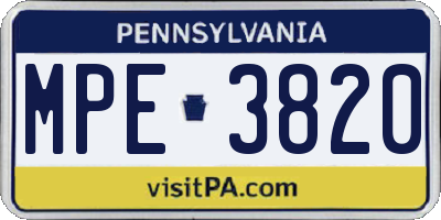 PA license plate MPE3820