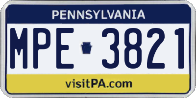 PA license plate MPE3821