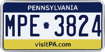 PA license plate MPE3824