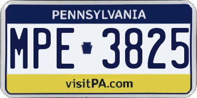 PA license plate MPE3825