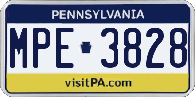 PA license plate MPE3828