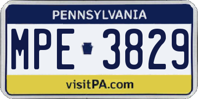 PA license plate MPE3829