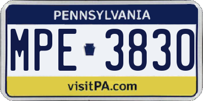 PA license plate MPE3830