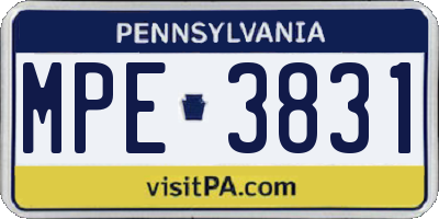 PA license plate MPE3831
