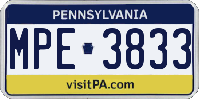 PA license plate MPE3833