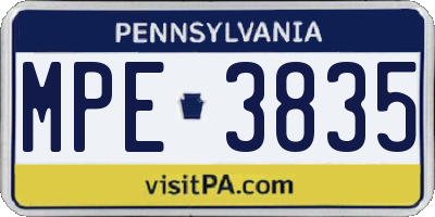 PA license plate MPE3835