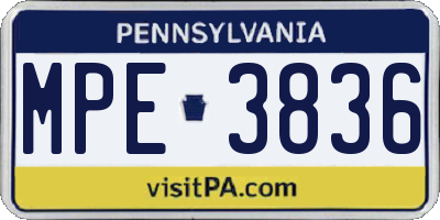 PA license plate MPE3836