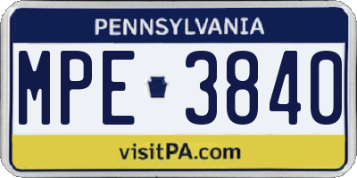 PA license plate MPE3840