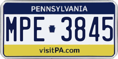 PA license plate MPE3845