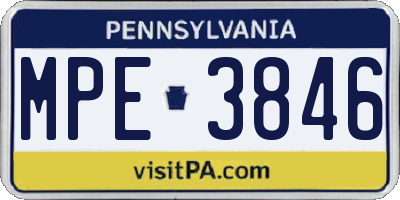 PA license plate MPE3846