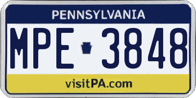PA license plate MPE3848