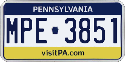 PA license plate MPE3851