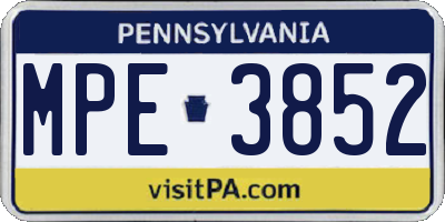 PA license plate MPE3852
