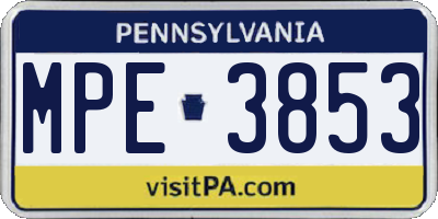 PA license plate MPE3853