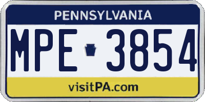 PA license plate MPE3854
