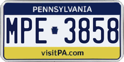PA license plate MPE3858