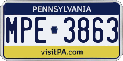 PA license plate MPE3863