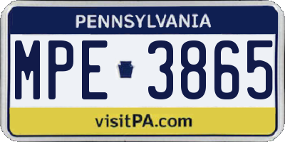 PA license plate MPE3865