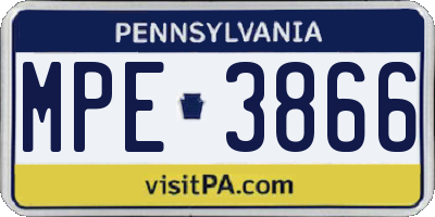 PA license plate MPE3866