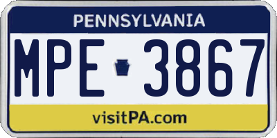 PA license plate MPE3867