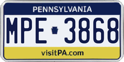 PA license plate MPE3868