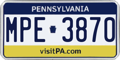 PA license plate MPE3870