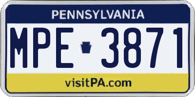 PA license plate MPE3871