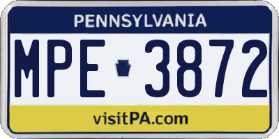 PA license plate MPE3872