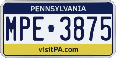 PA license plate MPE3875