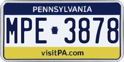 PA license plate MPE3878