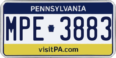 PA license plate MPE3883