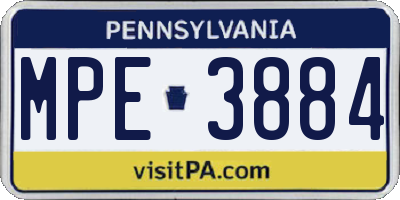 PA license plate MPE3884