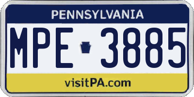 PA license plate MPE3885