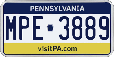 PA license plate MPE3889