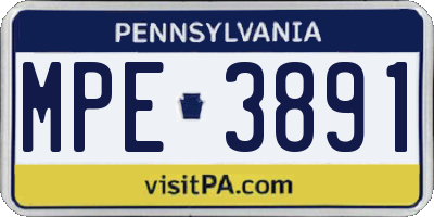 PA license plate MPE3891