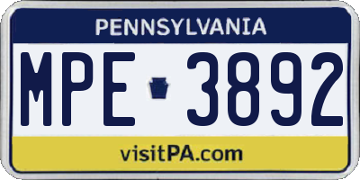 PA license plate MPE3892