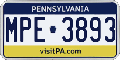 PA license plate MPE3893