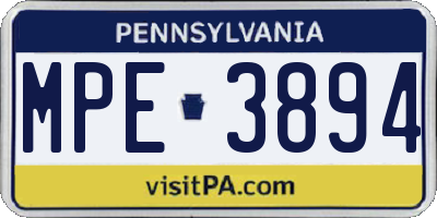 PA license plate MPE3894