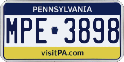 PA license plate MPE3898
