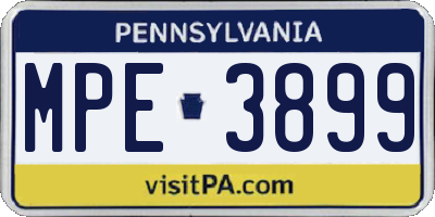PA license plate MPE3899
