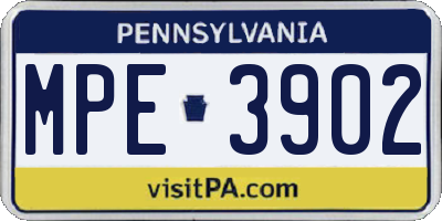 PA license plate MPE3902